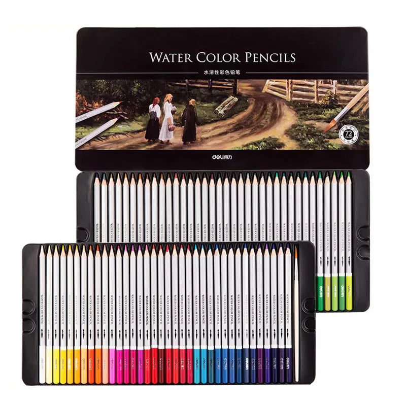 Deli 24/36/48/72 Color Pencil Set Watercolor Drawing Water Soluble Colored Pencils Coloured Pencils for Children Coloring Books