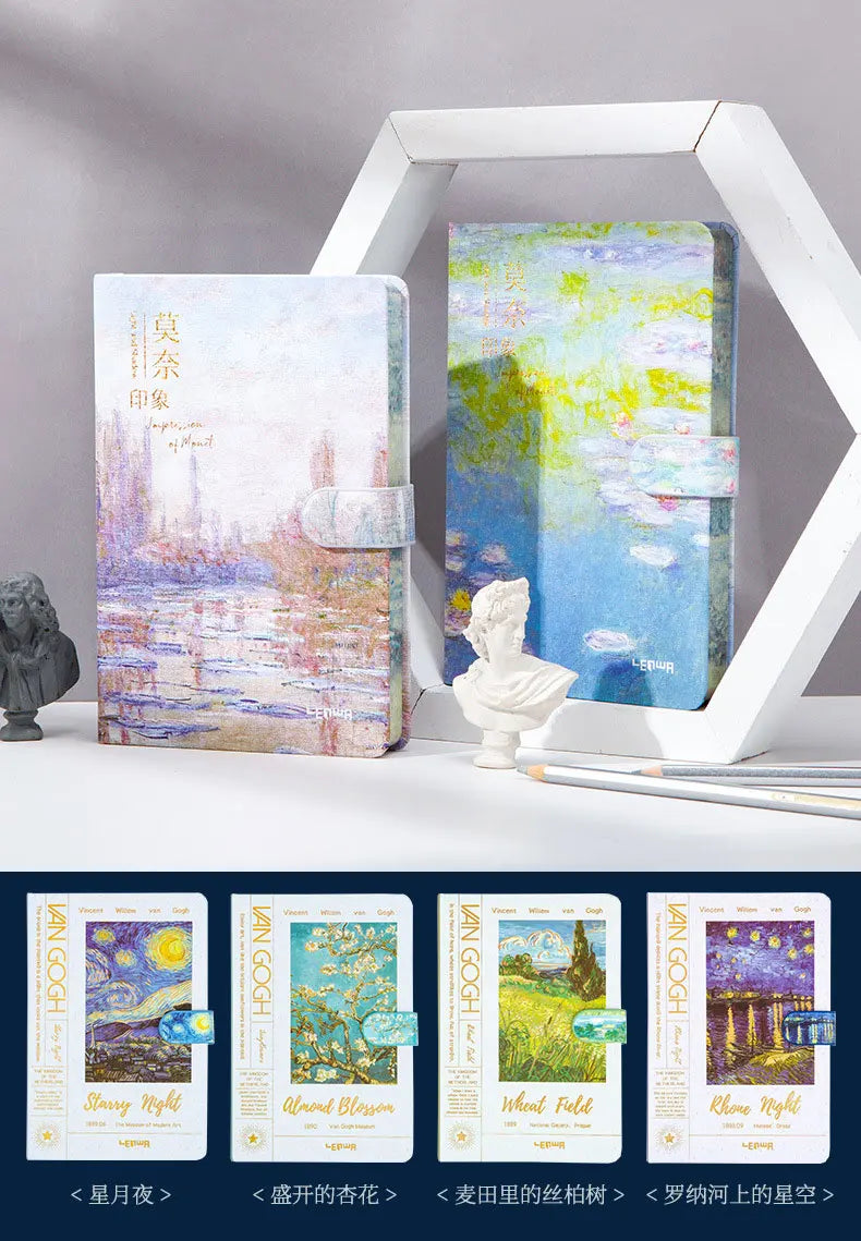 2025 New B6 Magnetic Buckle Notebook,Monet & Van Gogh Famous Painting Series,128 Sheets/Book,Full Colour Inside Pages,QP-17