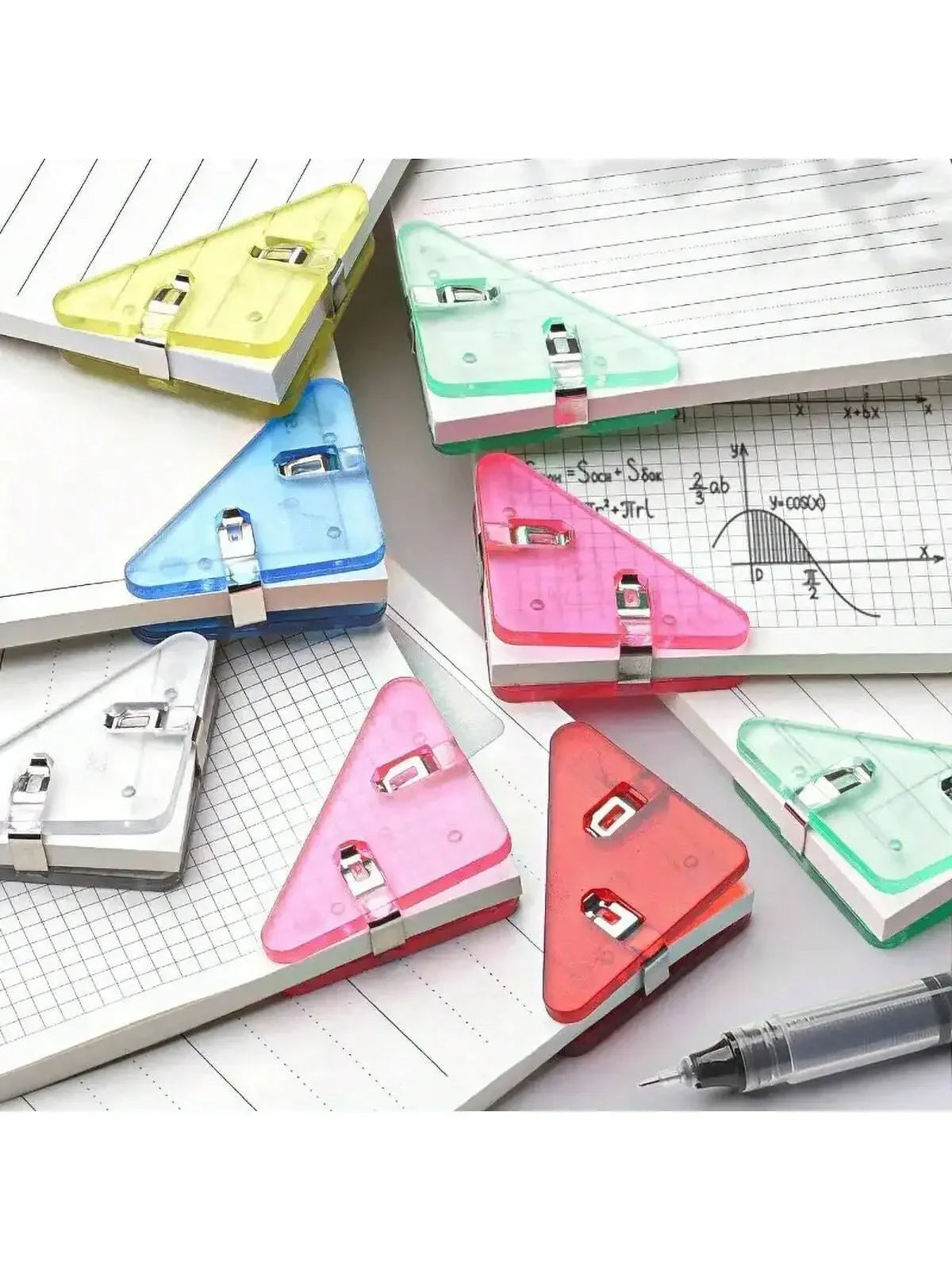 5pcs Triangle Transparent File Edge Clip Metal Firm Office School Supplies, Multiple Colour Test Paper Book Anti-Roll