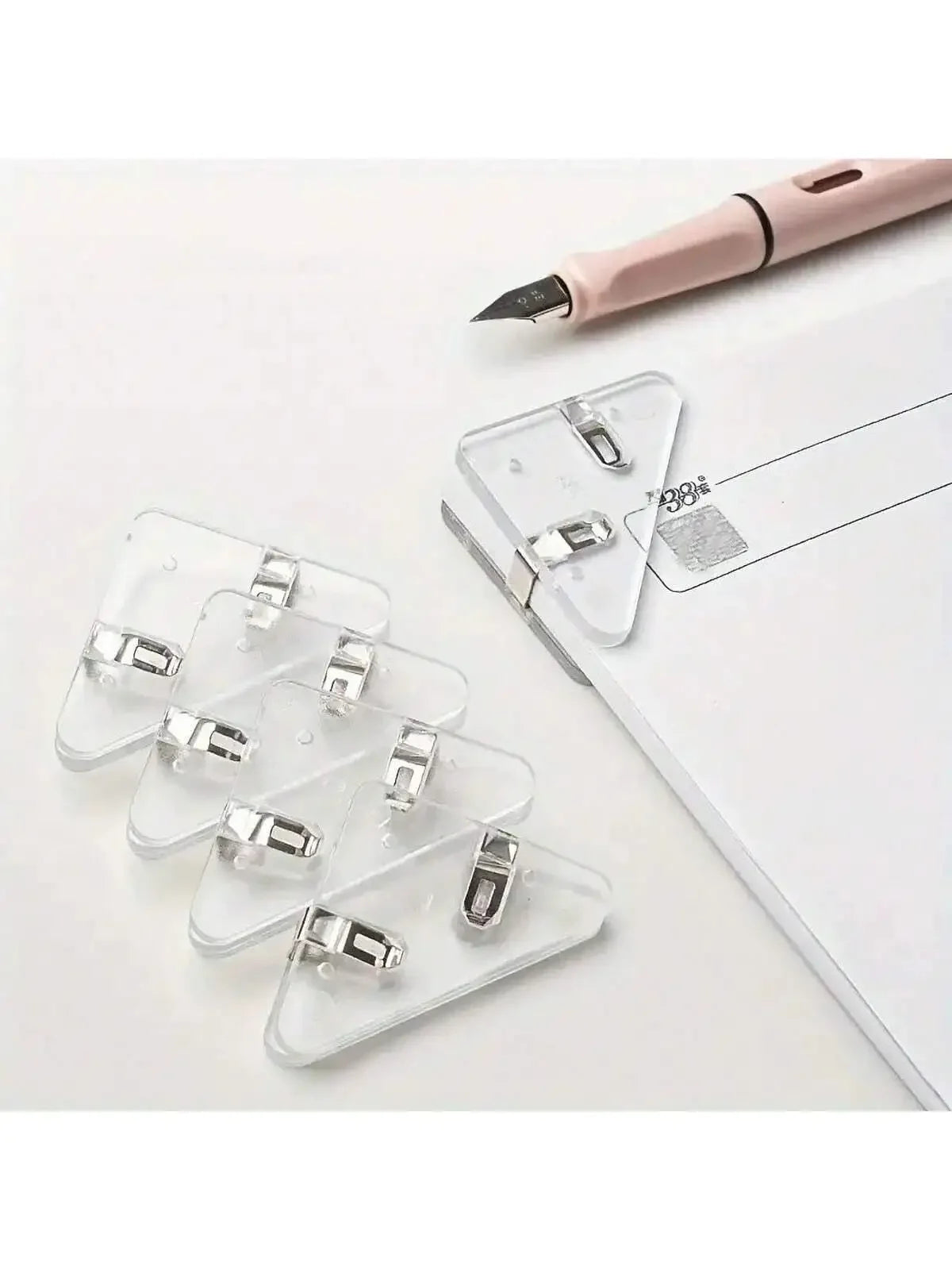 5pcs Triangle Transparent File Edge Clip Metal Firm Office School Supplies, Multiple Colour Test Paper Book Anti-Roll