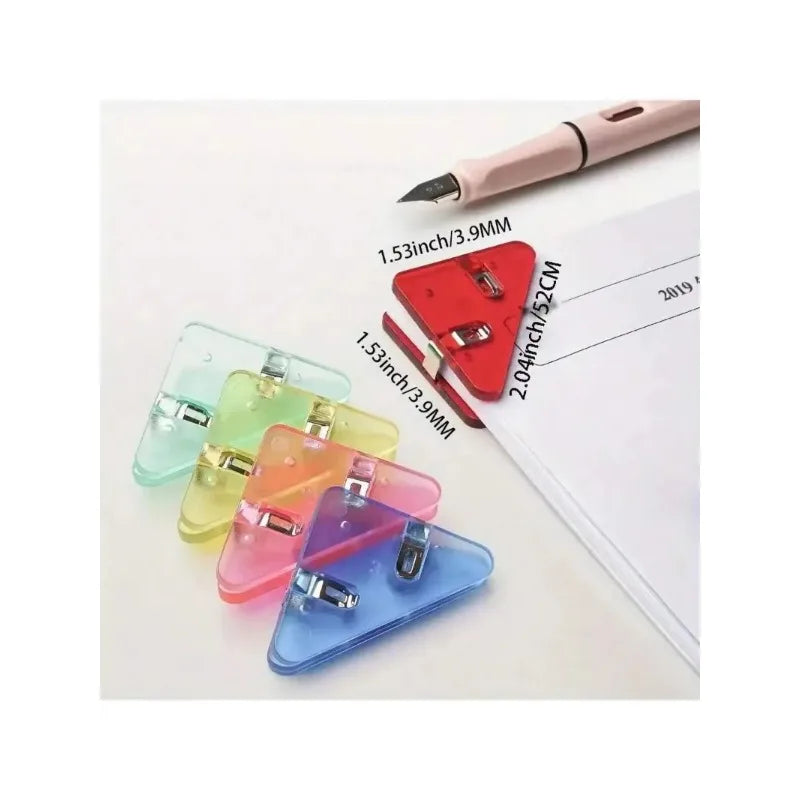 5pcs Triangle Transparent File Edge Clip Metal Firm Office School Supplies, Multiple Colour Test Paper Book Anti-Roll