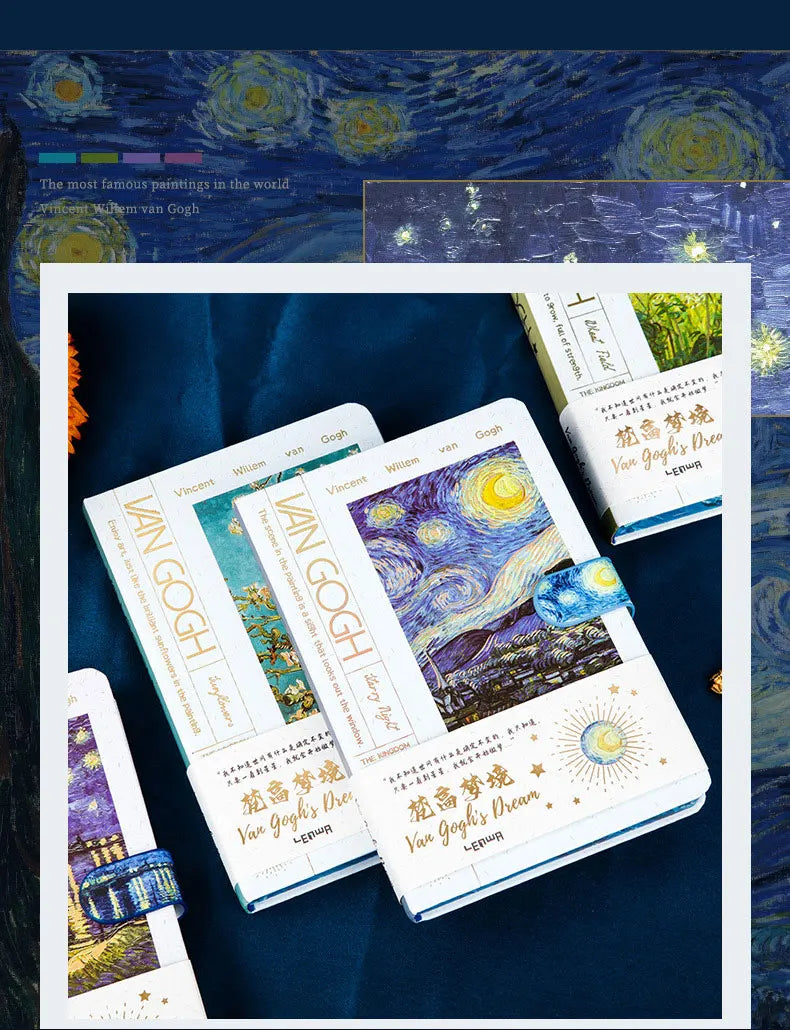 2025 New B6 Magnetic Buckle Notebook,Monet & Van Gogh Famous Painting Series,128 Sheets/Book,Full Colour Inside Pages,QP-17