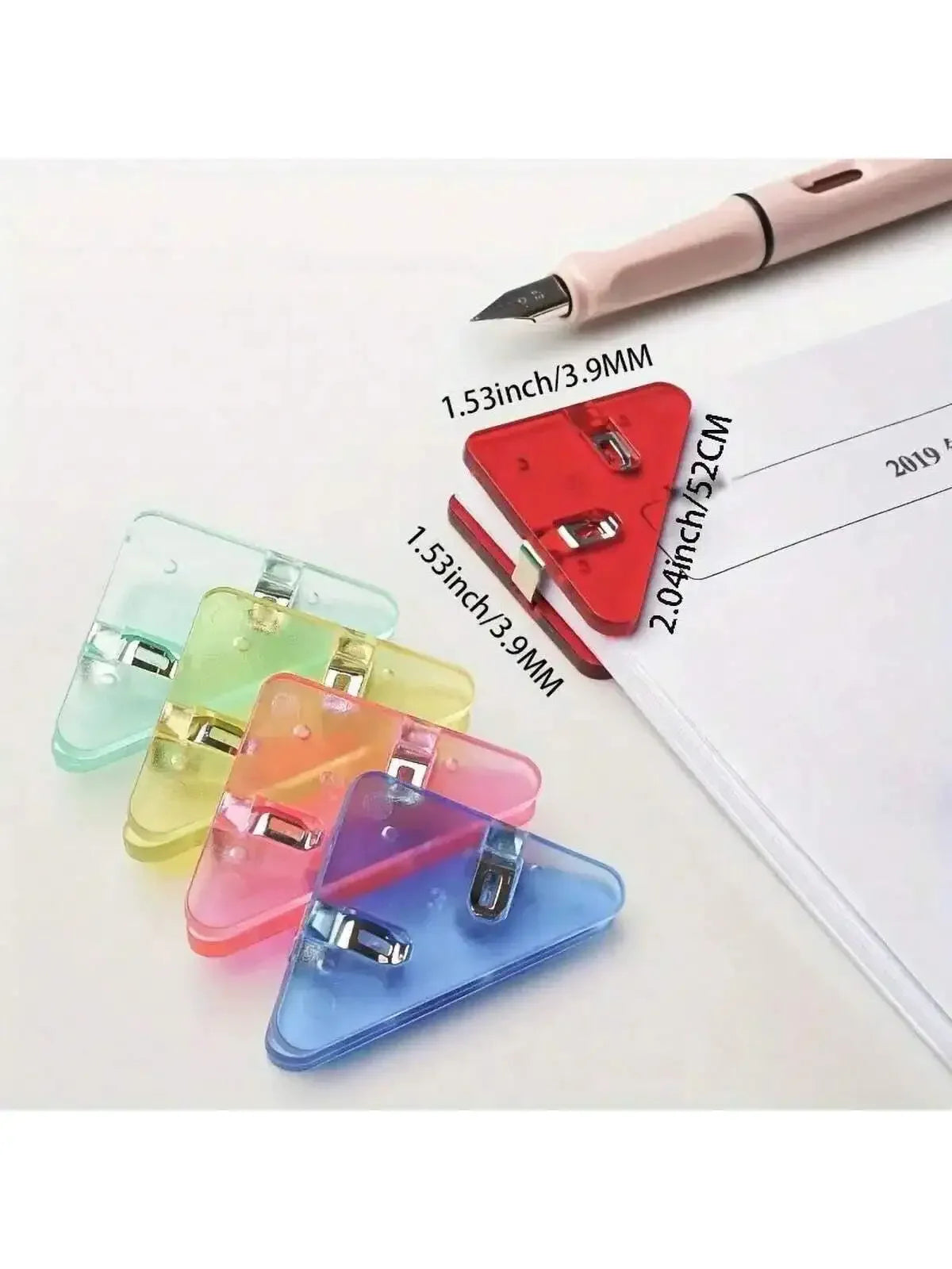 5pcs Triangle Transparent File Edge Clip Metal Firm Office School Supplies, Multiple Colour Test Paper Book Anti-Roll