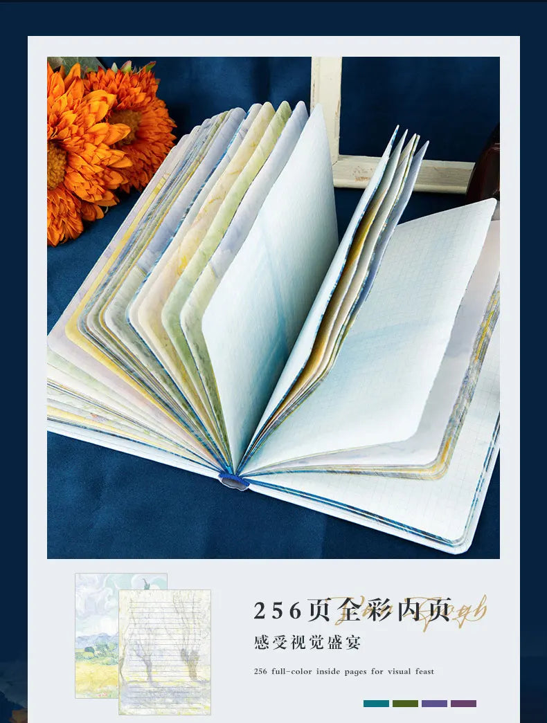 2025 New B6 Magnetic Buckle Notebook,Monet & Van Gogh Famous Painting Series,128 Sheets/Book,Full Colour Inside Pages,QP-17